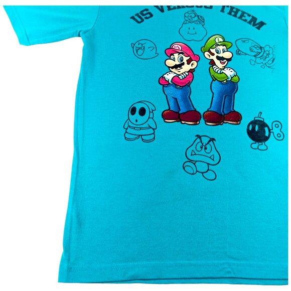 SUPER MARIO-Boy's Blue- Us vs Them- T-Shirt Top-  SIZE XL - Graphic T - Picture 6 of 8